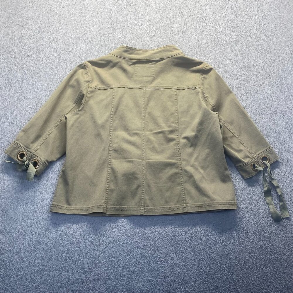 AMI Jean Jacket Womens Size 1X Green Stretch Denim Grommet Hook Eye Festival - Picture 12 of 16